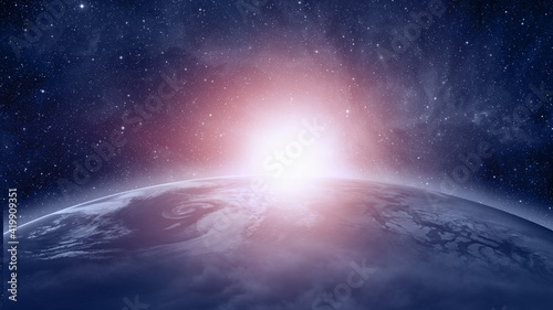 Fototapeta Naklejka Na Ścianę i Meble -  Planet Earth with a spectacular sunset 