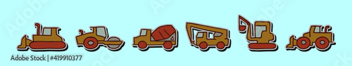 set of construction vehicles cartoon icon design template with various models. vector illustration isolated on blue background