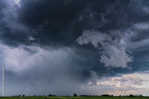 Supercell storm clouds with hail and intence winds