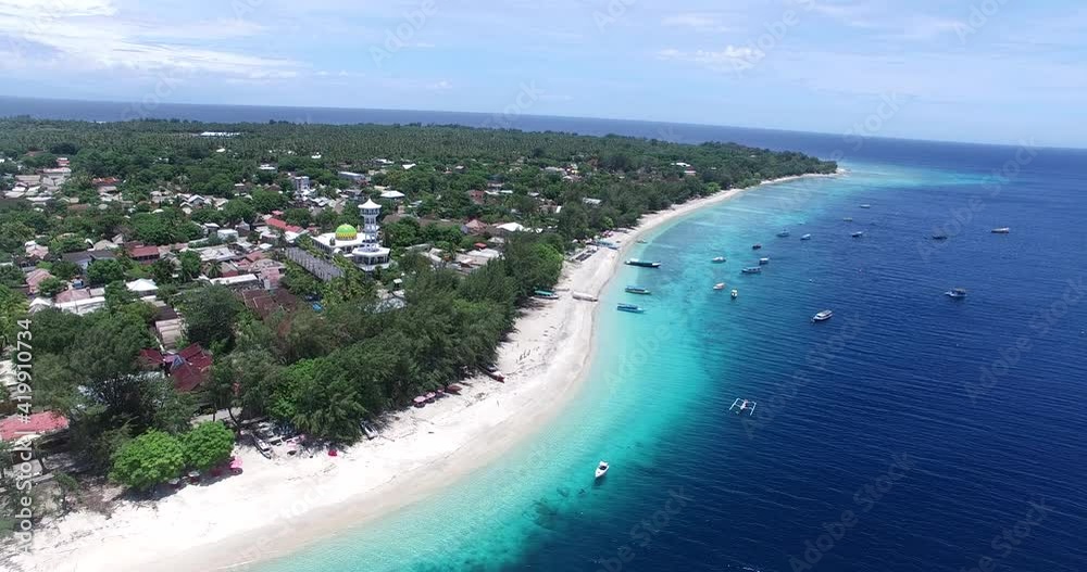 Isolated island. Aerial Gili Trawangan with turquoise water Isolated island. Aerial Gili Trawangan with turquoise water