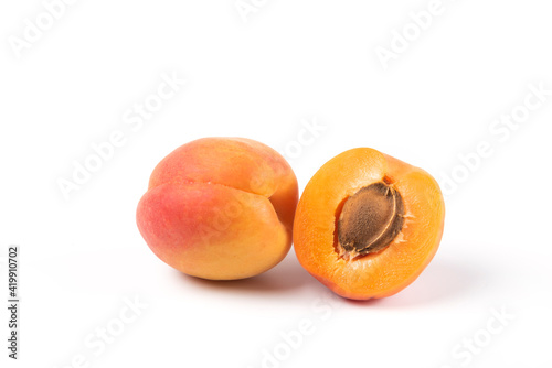 Yellow peaches isolated on white background macro view