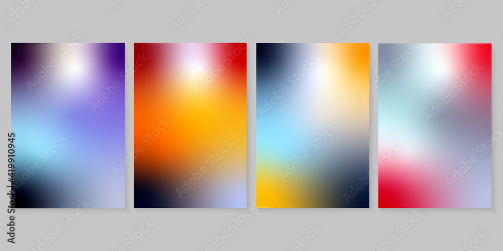 Blurred backgrounds set with modern abstract blurred color gradient patterns. Templates collection for brochures, posters, banners, flyers and cards. Bright trendy  backgrounds. Vector illustration