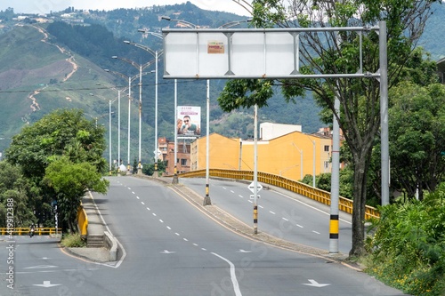 Medellin, Antioquia, Colombia. July 20, 2020: traffic lights and Bolivariana avenue in quarantine days. photo