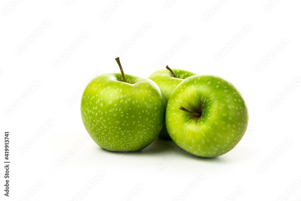 three green apples, isolated on white background three green apples, isolated on white background