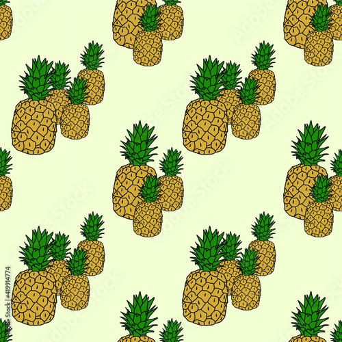 seamless pattern with pineapples. print for fabric, wrapping paper, holiday decoration, summer party. Hawaii, Bali, Thailand. fruits, exotic. summer wallpaper, background. vector eps 10