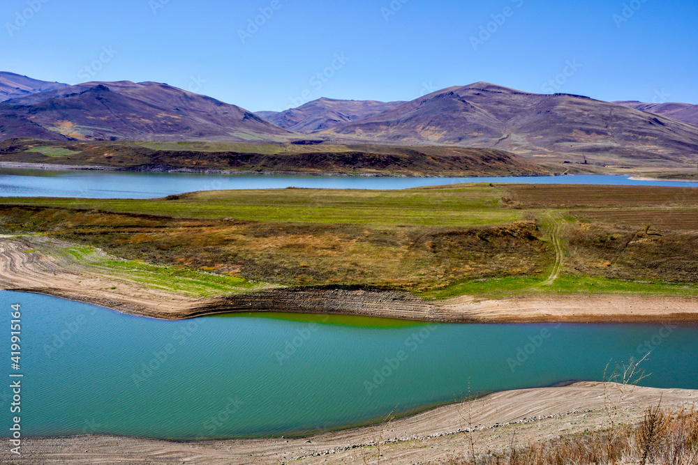 Sunny day on a picturesque lake in Armenia