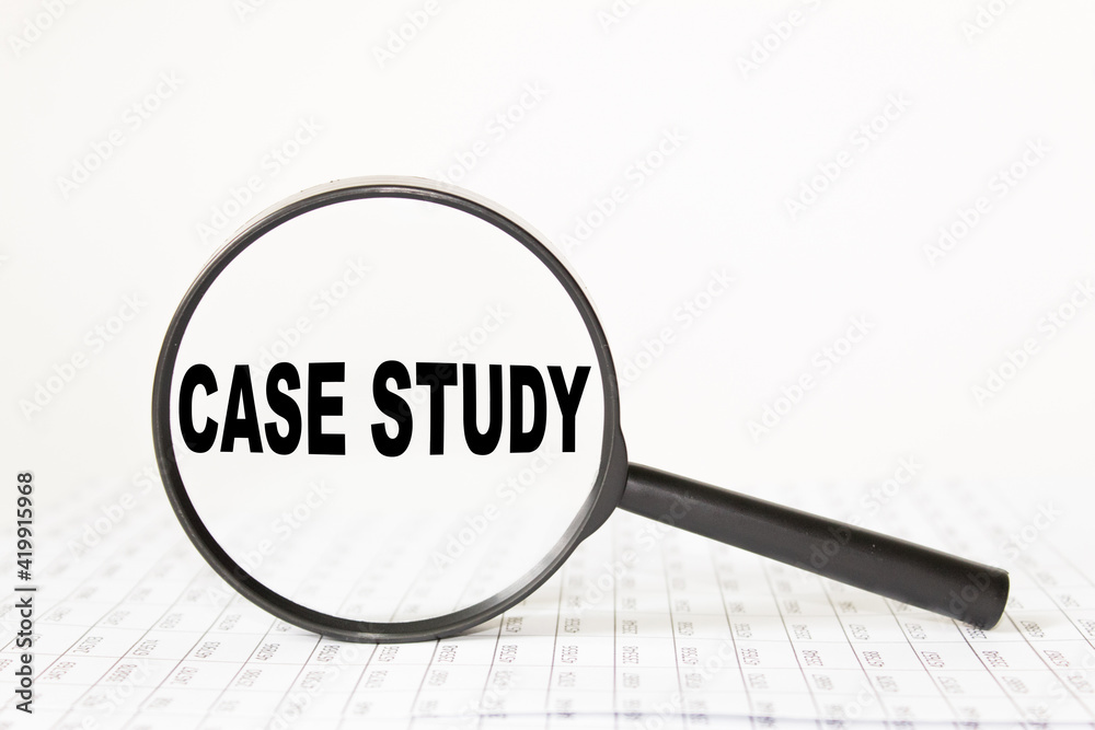 words CASE STUDY in a magnifying glass on a white background. business concept words CASE STUDY in a magnifying glass on a white background. business concept