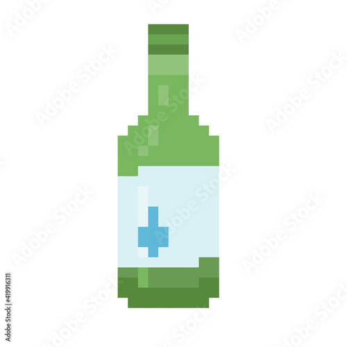 Soju, famous clear, colorless distilled beverage of Korean origin. icon in 8 bit style