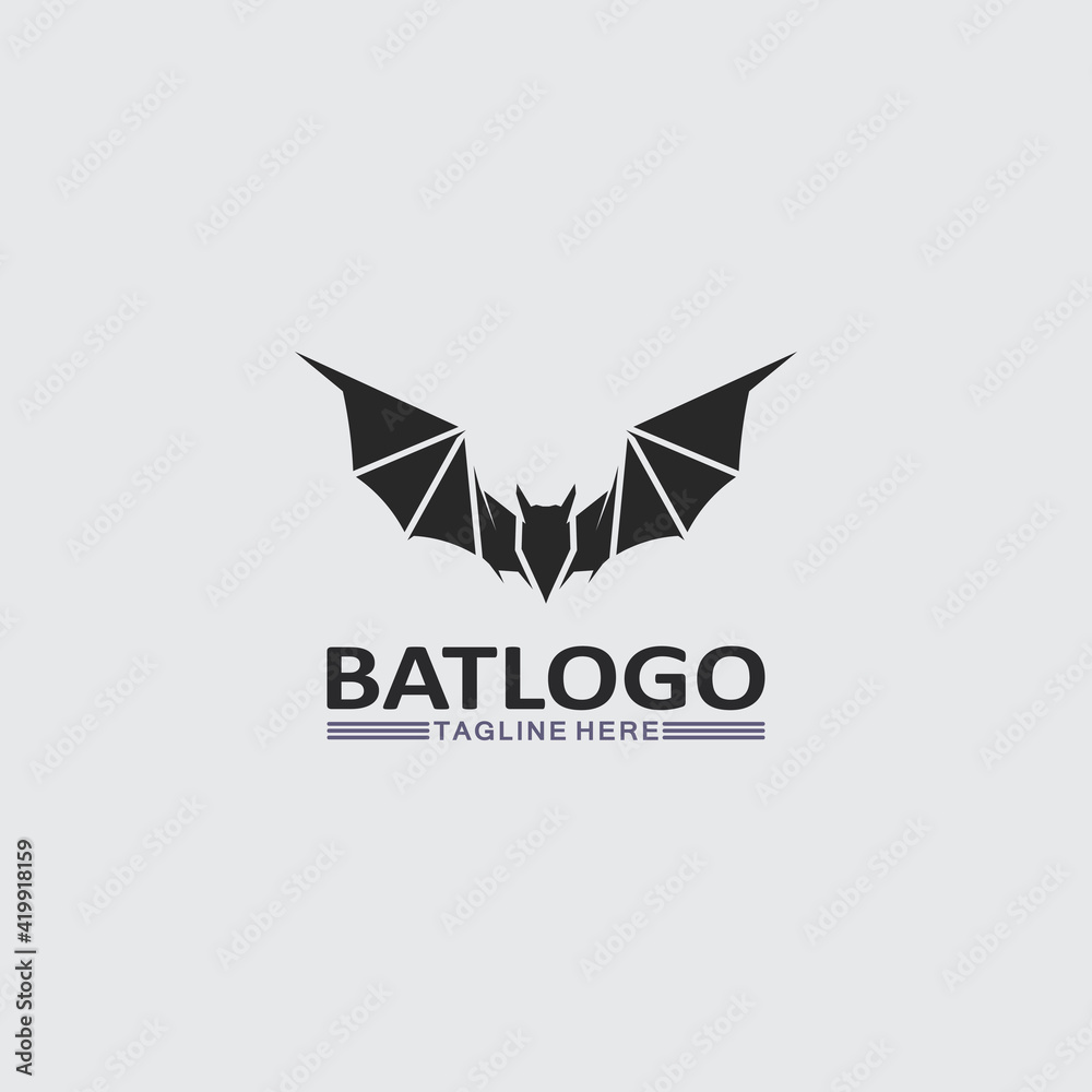 Fototapeta premium Bat logo animal and vector, wings, black, halloween, vampire, gothic, illustration, design bat icon