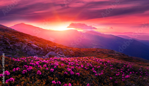 Photography Fabulous colorful Scenery in mountains during sunset
