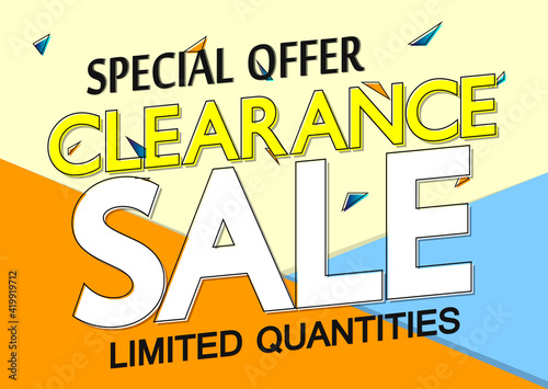 Clearance Sale, poster design template, special offer, discount banner, vector illustration