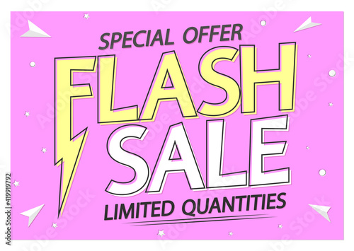Flash Sale, poster design template, special offer, discount banner, vector illustration
