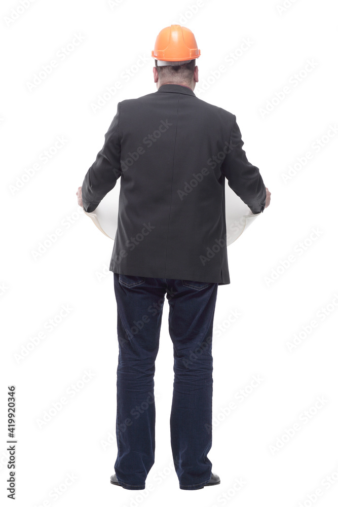 rear view. business man architect with drawings. rear view. business man architect with drawings.