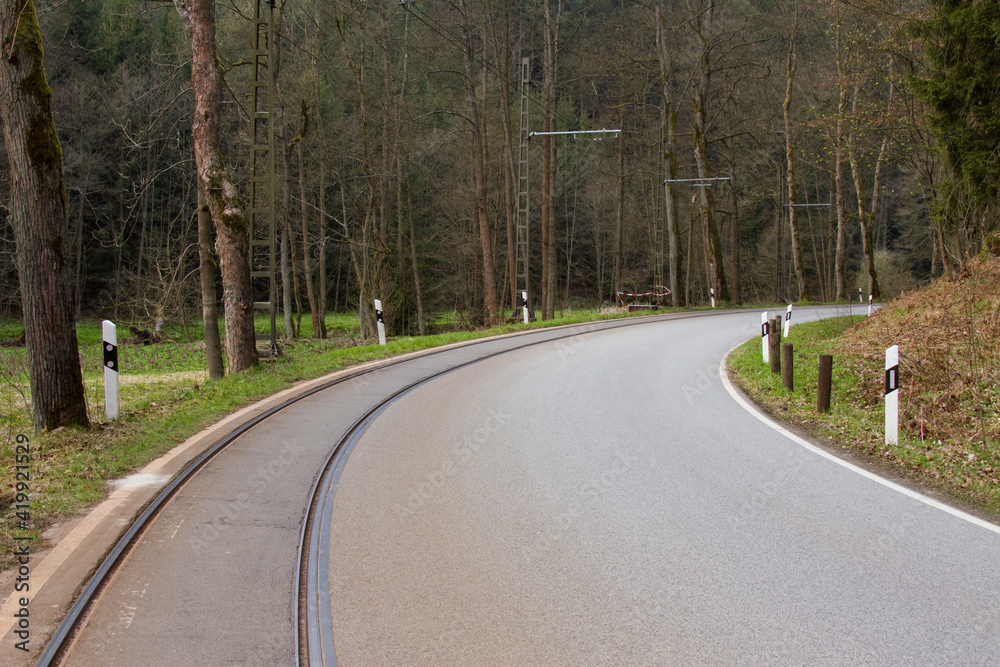 Fototapeta premium Road curve with rails