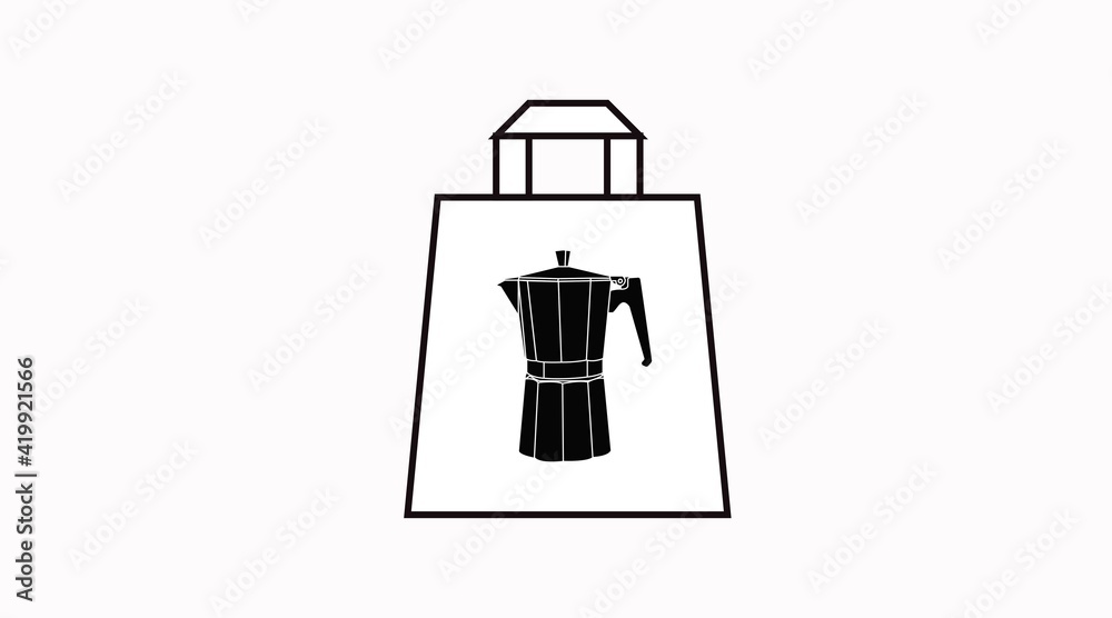 Vector Isolated Black and White Take Away Coffee Bag Icon or Sign Vector Isolated Black and White Take Away Coffee Bag Icon or Sign