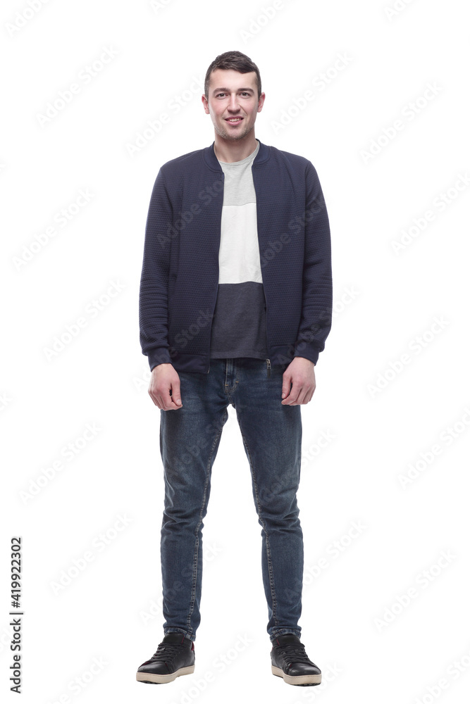 attractive young man in jeans and a jacket.
