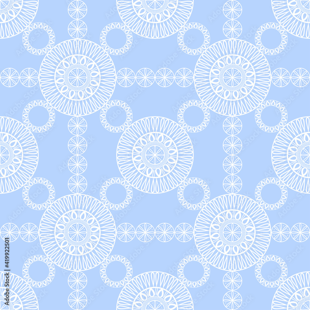 Seamless background white lace on blue background