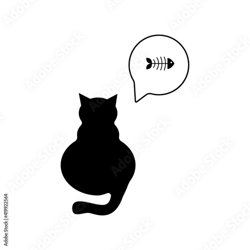 The silhouette of a black cat which dreams of fish