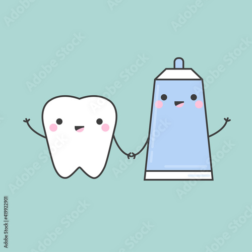 Cute Tooth character illustration. Clear tooth concept. Brushing and cleaning teeth. Dental care for kids.