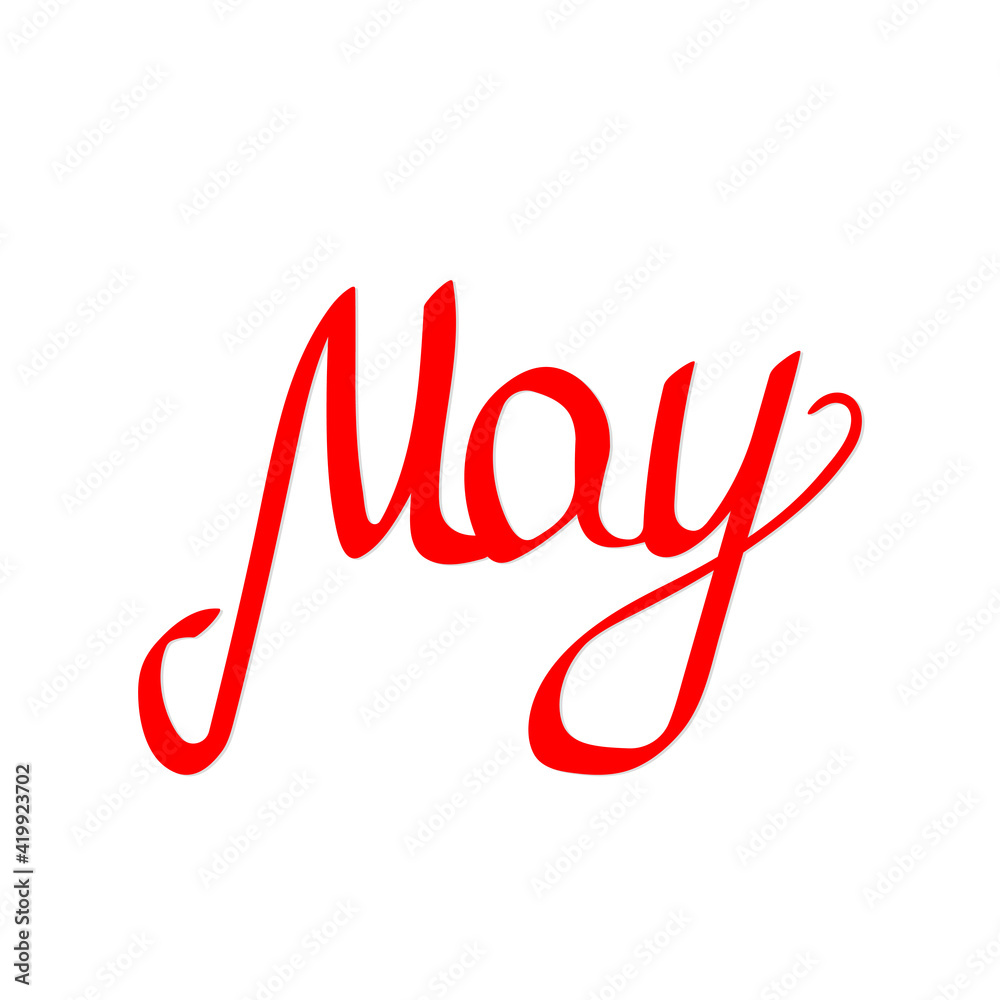 May, calligraphy lettering, season graphic design template, vector illustration