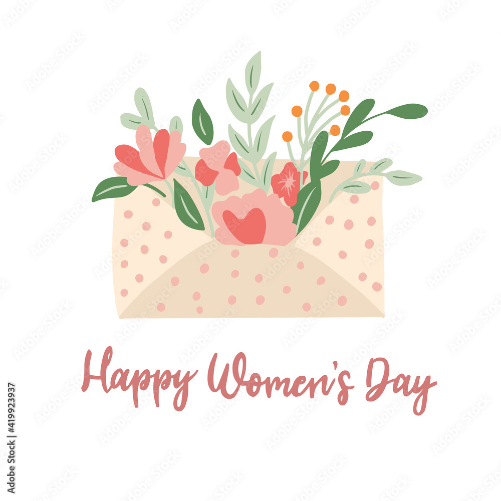 International Women's day greeting card. Happy Women's Day. 8th March.  Hand drawn calligraphic quote design.