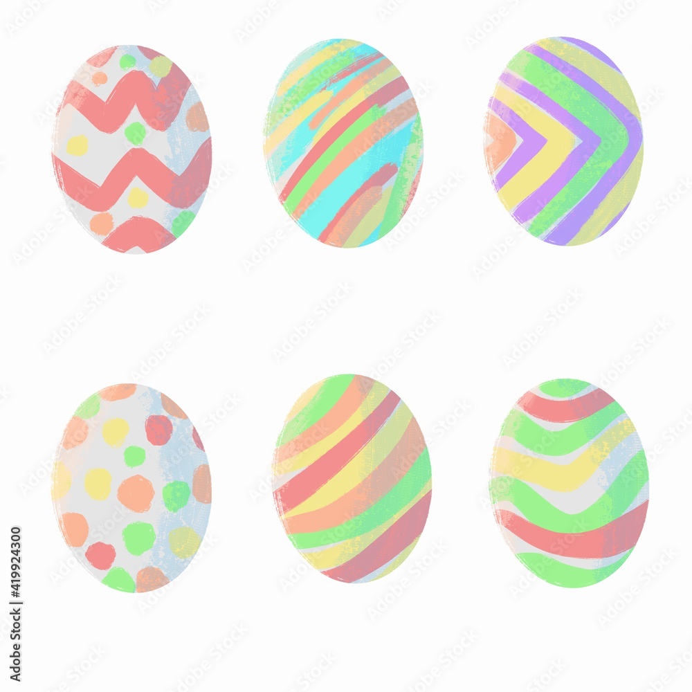 Colourful pastel painted Easter eggs on the white background Colourful pastel painted Easter eggs on the white background
