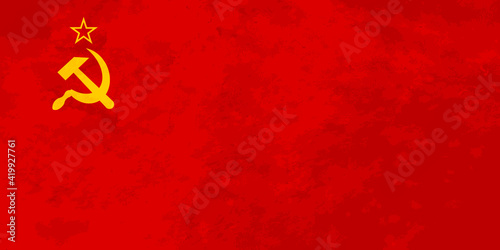Soviet sickle and hammer symbol on red, communist USSR flag true proportions photo