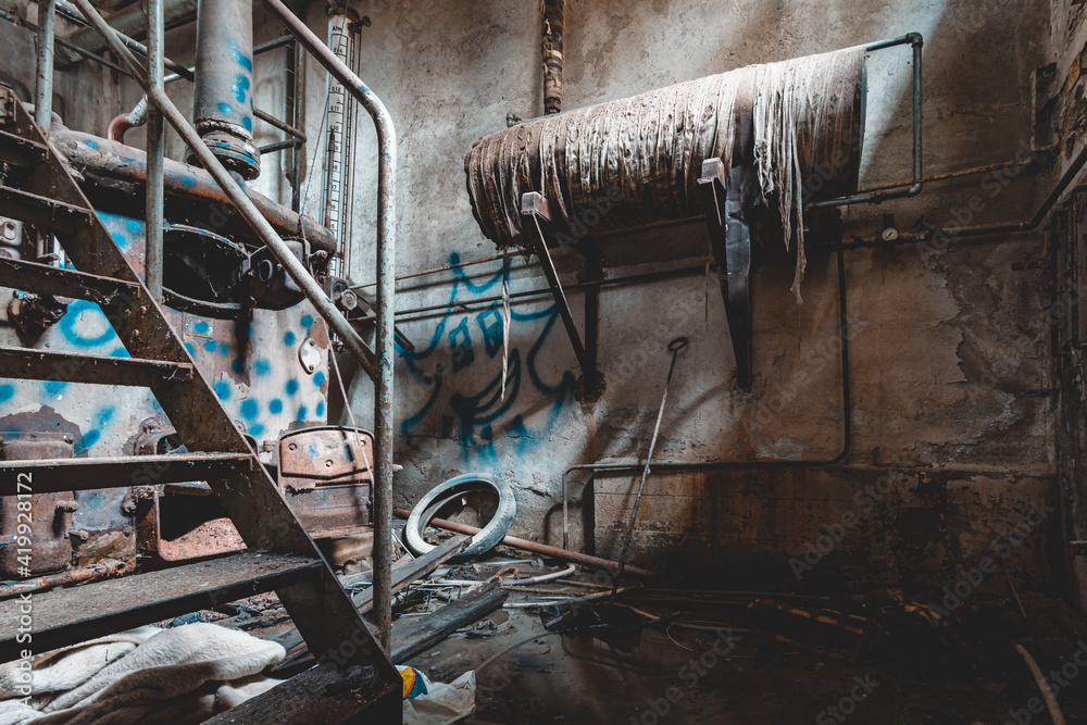 An old abandoned industrial area with graffitis