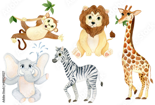 watercolor set with safari animals
