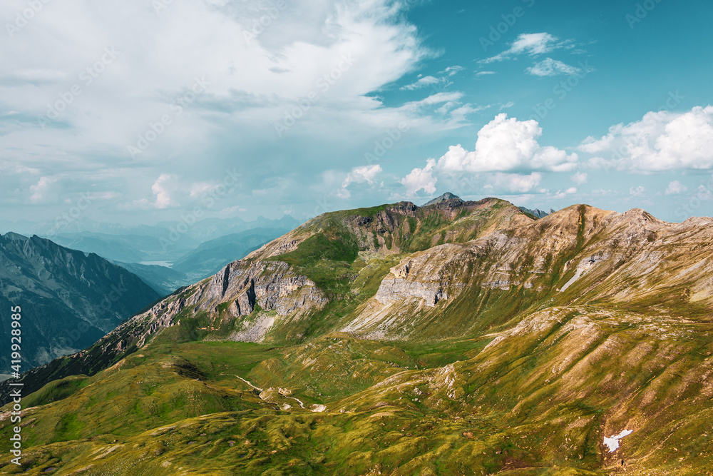 Panoramic view of the Alps along the Grossglockner High Alpine Road, Austria.