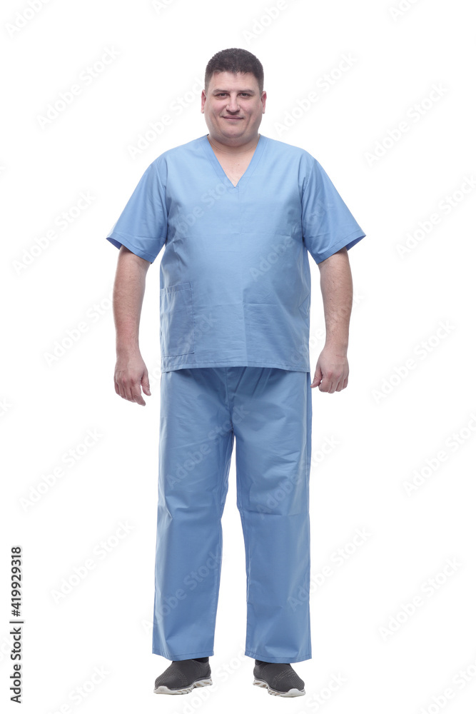 male medic in a blue uniform. isolated on a white male medic in a blue uniform. isolated on a white