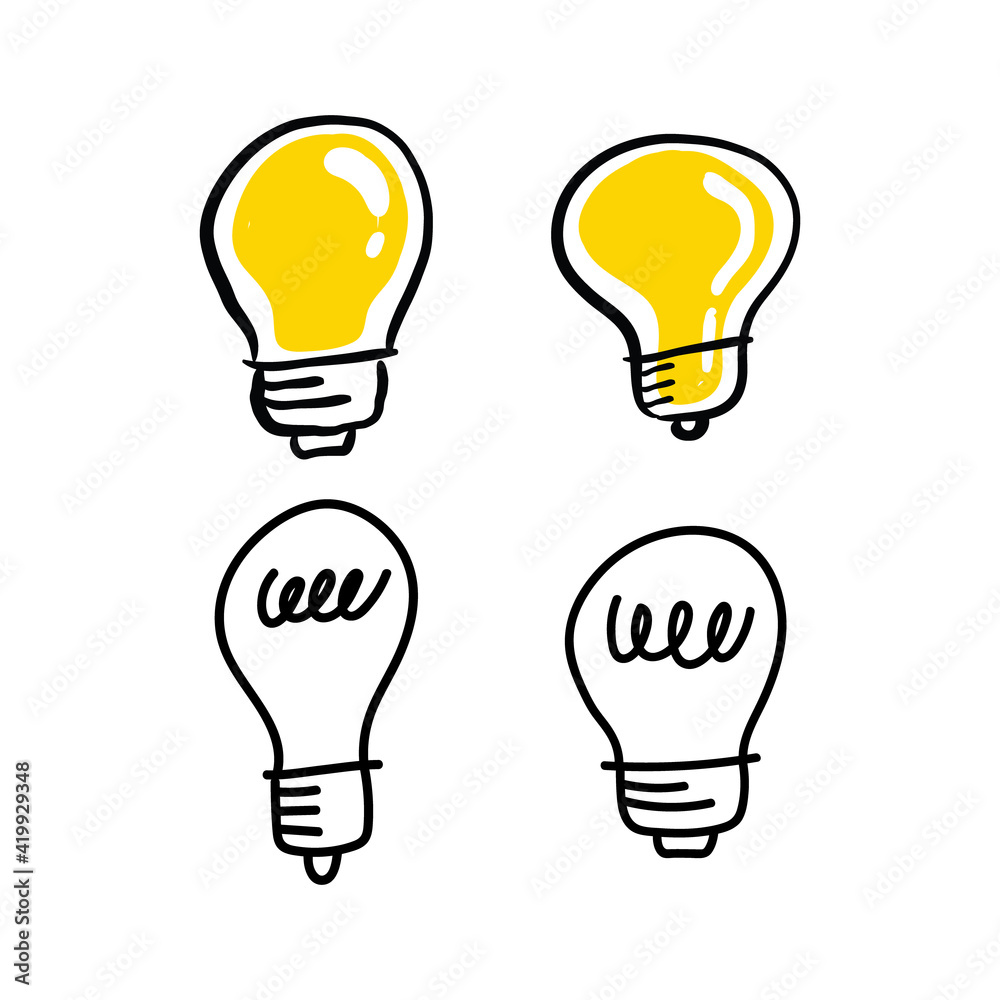 Light bulb doodle collection. Set of hand drawn electric lamp. Symbol of idea, innovation and solution. Light bulb doodle collection. Set of hand drawn electric lamp. Symbol of idea, innovation and solution.
