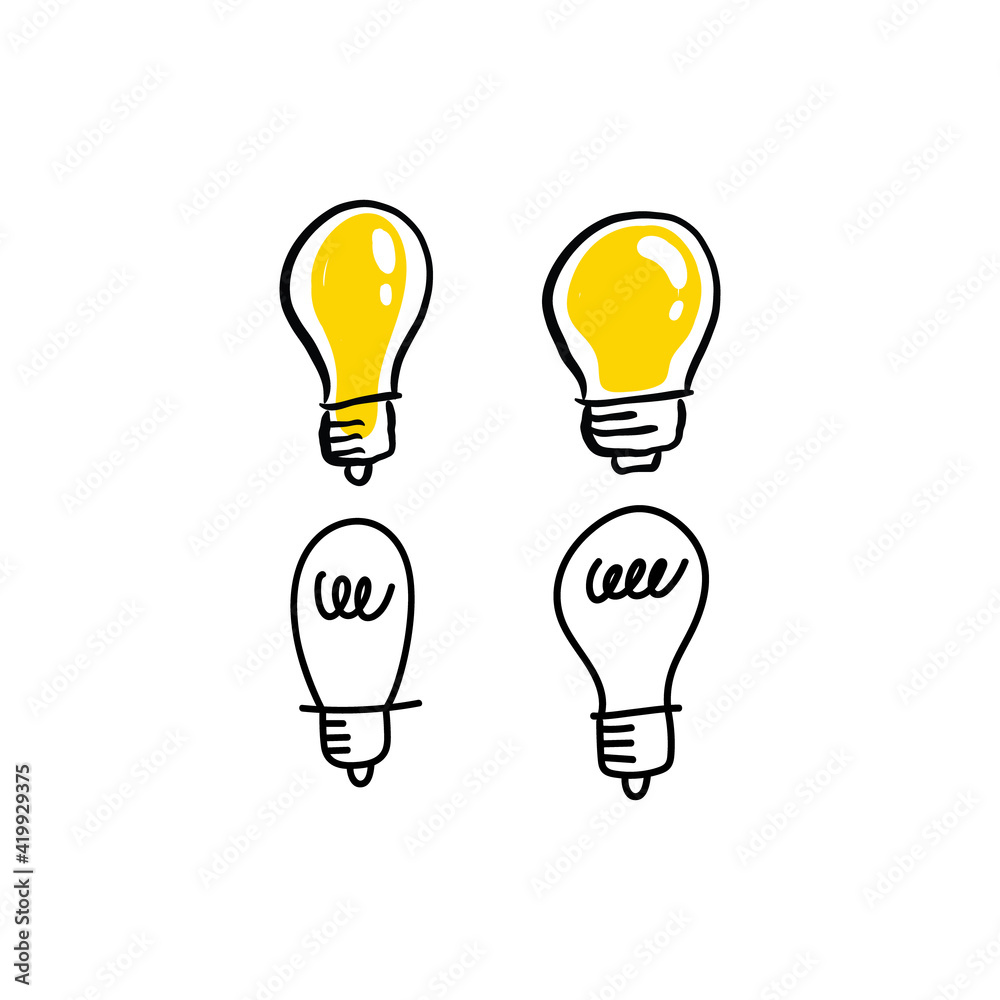 Light bulb doodle collection. Set of hand drawn electric lamp. Symbol of idea, innovation and solution. Light bulb doodle collection. Set of hand drawn electric lamp. Symbol of idea, innovation and solution.