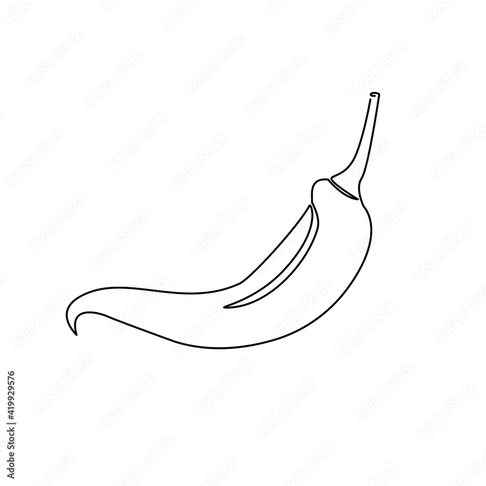 Continuous line drawing of fresh spicy chili peppers. An art concept for a range of fresh fruits and vegetables. vector illustration Continuous line drawing of fresh spicy chili peppers. An art concept for a range of fresh fruits and vegetables. vector illustration