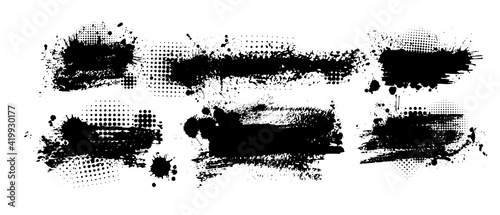 Set of Grunge Design Elements. Black blots. Brush Strokes. Vector illustration