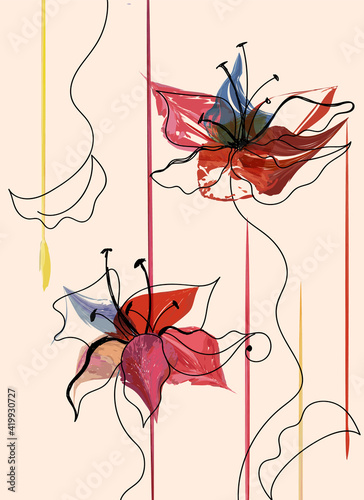 Watercolor Colorful abstract flowers illustration. Vector illustration