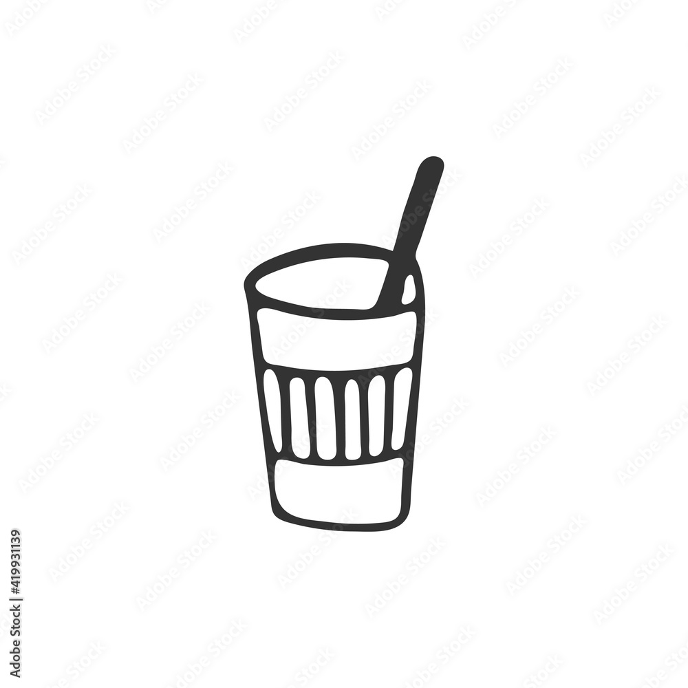 Doodle mug for coffee, chocolate, cocoa, americano or cappuccino. Hand-drawn single element isolated on white background. Vector illustration. Doodle mug for coffee, chocolate, cocoa, americano or cappuccino. Hand-drawn single element isolated on white background. Vector illustration.