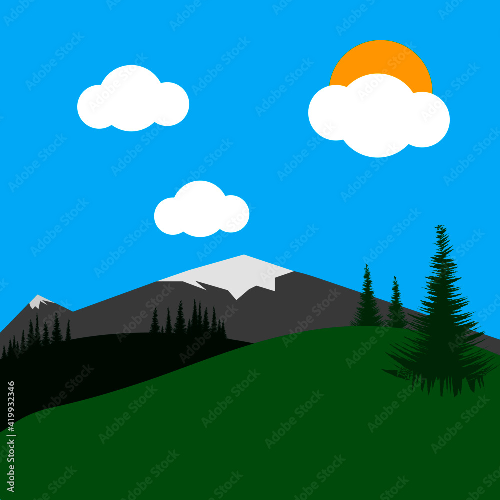landscape with mountains and clouds