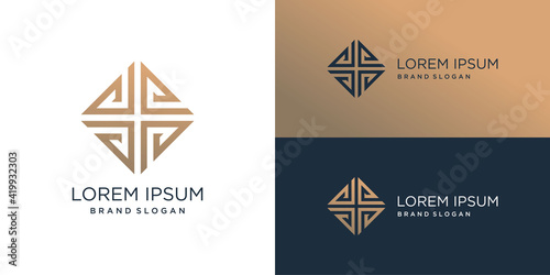 Abstract logo template with creative line art style Premium Vector