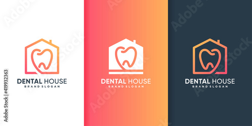Dental house logo template with modern creative concept Premium Vector