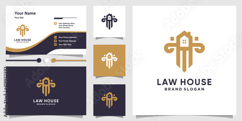 Law house logo template and business card design with creative concept Premium Vector