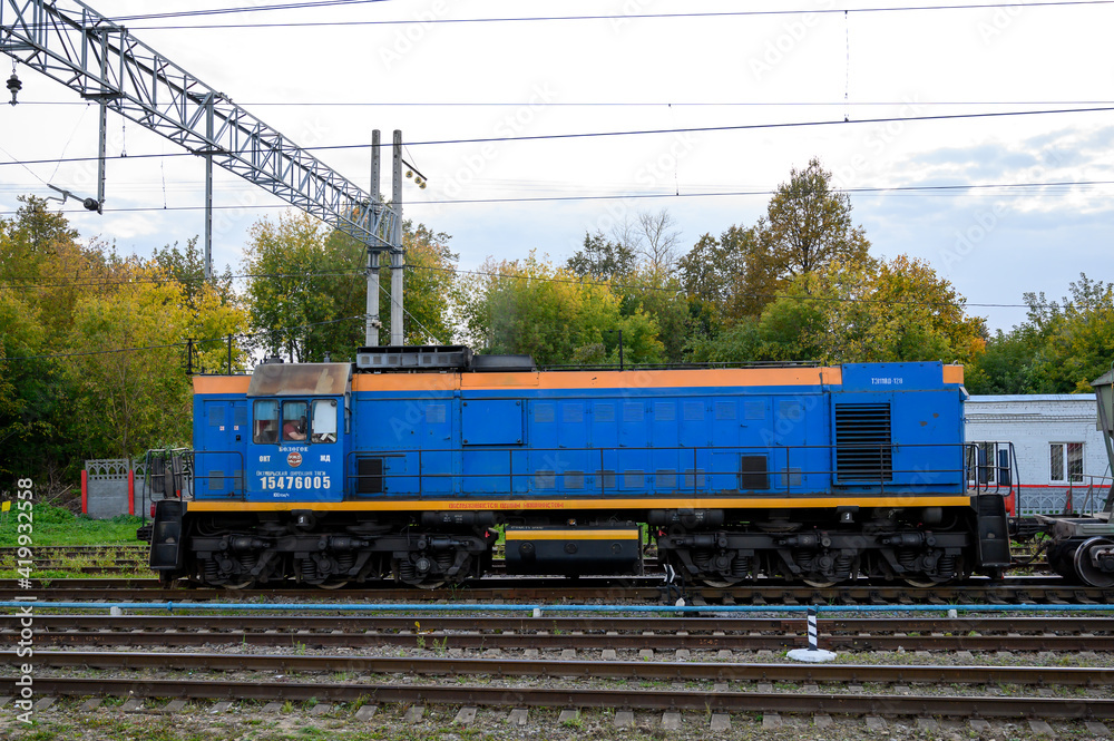 Shunting diesel locomotive TEM18D-128 at Klin station of October Railway, Klin, Moscow region, Russian Federation, September 27, 2020