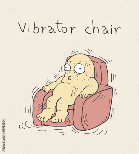 Character in massage chair with vibrator chair message