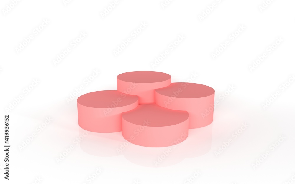 Orange pastel product stand or podium pedestal on empty display with white backdrops. 3D rendering. Orange pastel product stand or podium pedestal on empty display with white backdrops. 3D rendering.