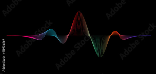 Abstract wave element for design. Digital frequency track equalizer motion sound wave. Stylized line art background. Vector curved wavy line on black background photo