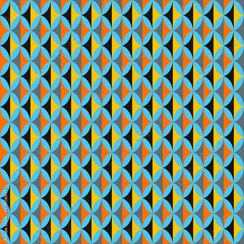 Seamless colored geometric pattern pattern. Traditional ornament. Rhombus  Japanese  oriental motive. Yellow  orange  black  gray  turquoise. Hypnotic trance  optical illusions  repeat.