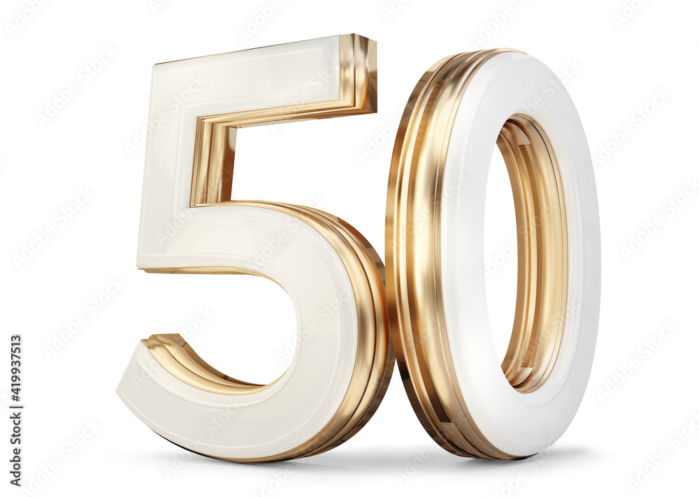 50 white golden symbol isolated 3d-illustration 50 white golden symbol isolated 3d-illustration