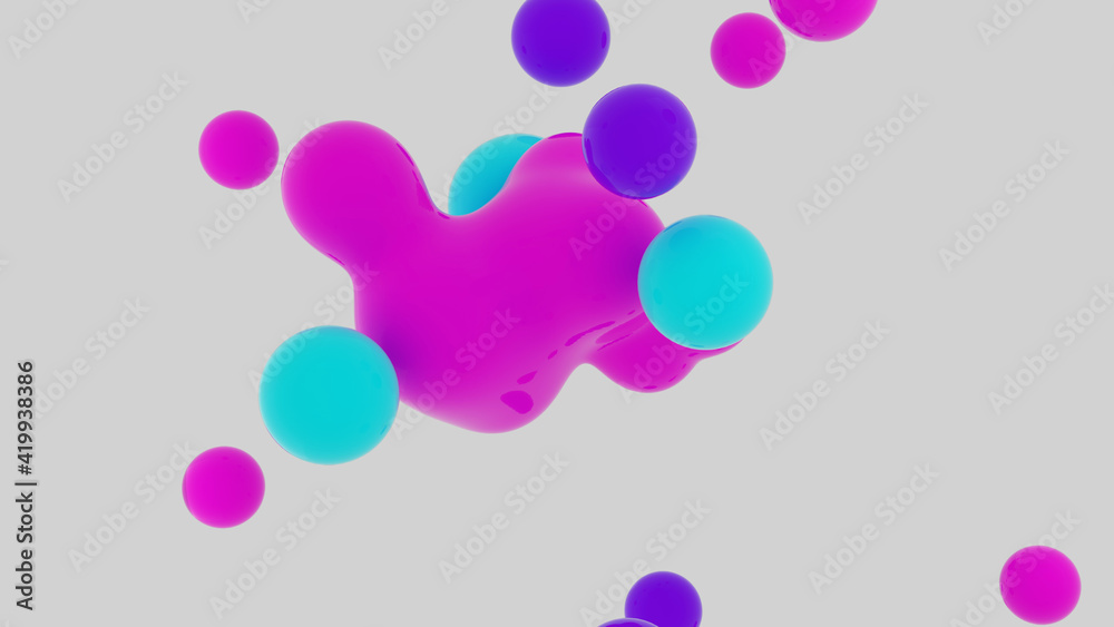 Liquid bubbles. Color abstraction. 3D rendering.