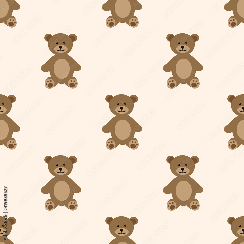 Pattern of a toy in the form of a teddy bear on a light brown background