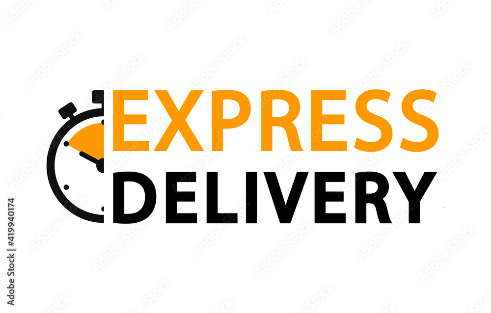 Express delivery logo. Timer icon with inscription for express service.  Delivery concept. Fast delivery. Quick shipping icon. Vector illustration.  Stock Vector